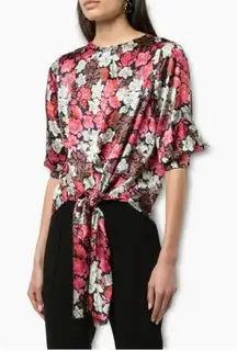 Cinq A Sept 100% Silk Pink Black Floral Jenny Blouse Top Size Small