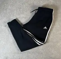 Adidas Tracksuit Bottoms Women's Large  Black 3 Stripe Classic Tapered Pockets
