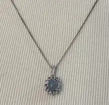 Genuine Ocean Blue Opal & Tanzanite Halo Pendant Necklace 1.62 ct. .925