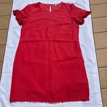 Tommy Bahama 100% Linen Pink Short Sleeve Dress w Pockets Size M Raw Hem