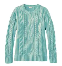 LL Bean Aqua Blue Double L Mixed Cable Crew Neck Pullover Sweater Size LARGE‎