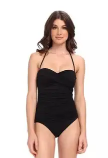 La Blanca Core Solid Bandeau One Piece Shirred Swimsuit Black Size 12
