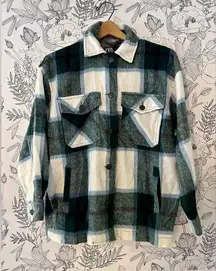 ZARA  Green and White Flannel Shacket, Jacket Size XS