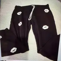 Lauren Moshi Black Joggers with White Lips Design