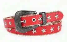 Amazon Red Faux Leather & Silver Metal Star Western Oversized Buckle Belt