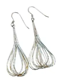 Navajo Liquid Silver Earrings Beaded Vintage Teardrop Native American Stamped