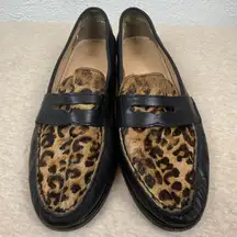Cole Haan Womens Black Leopard Print Calf Hair Leather Loafers Shoes