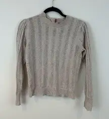 Per Una Oatmeal Tan Scalloped Neck Crochet Knit Sweater Size 6