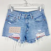 Levi's  Distressed High Waisted High Rise Patchwork 501 Cutoff Denim Jean Shorts