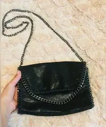 Black Shimmer Leather chain detail cross body bag