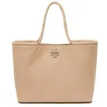 Tory Burch Taylor Tote Pebble Leather Handbag in Devon Sand with Braided Handles