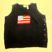 Vintage‎ American Flag Knit Vest Cotton Ramie Size 1xl Womens Navy Blue Preppy