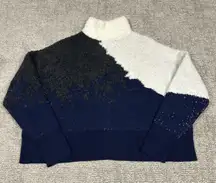 Lululemon Sweater Womens 4 Blue Ombre Knit Textured Turtleneck Merino Wool Boxy