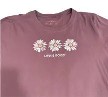 Life is Good Dusty Purple Floral Short Sleeve Crew Neck Crusher Tee XXL 2X