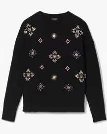 Kate Spade New York Embellished Black Sweater XS Sparkle Jewels Crew Neck Wool