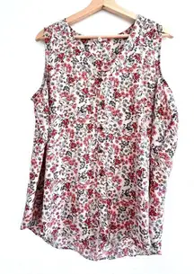 Women's floral pink top sleeveless V neck front romantic style bottom size XL