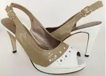 Van Eli Vitula White Taupe Leather Platform Heels