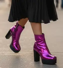 NEW Pink Metallic Platform Ankle Boots - Y2K Cyber Goth Statement Heels READ