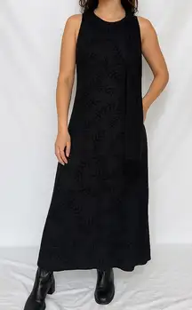 Ronni Nicole 90s Black Beaded Velvet Leaf Evening Gown‎ Dress w/ Scarf Wrap Sz 4