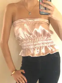 Handmade Pink Satin Ruched Tube Top