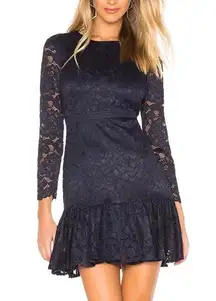 Bardot Rubi Long Sleeve Lace Ruffle Hem Dress in Navy Sz XS/4