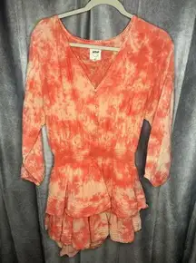Aerie AE Rock n Ruffle Dress Orange Tie Dye Boho Beachy Long Sleeve