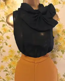 Bow Knot Sheer Sleeveless Black Blouse size M