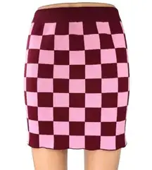 Forever 21 Maroon Pink Checkered Plaid Knitted Mini Pencil Bodycon Skirt Size M