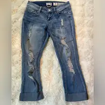 Indigo Rein Women's Distressed Cropped Jeans - Classic Blue Sz 7