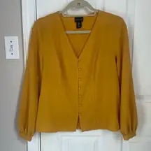 Rachel Zoe Mustard Yellow Button Front Long Sleeve Blouse