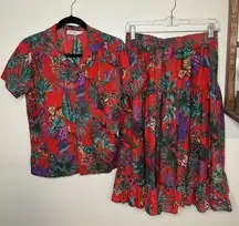 Vintage Annique Skirt & Top Set Tropical Jungle Hawaiin Animal Medium