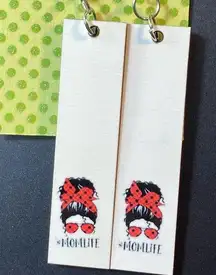 Mom Life Red Plaid Dangle Pierced Earrings New