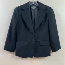 Ann Taylor Factory Linen Blend 3/4 Quarter Sleeve Two Button Black Blazer