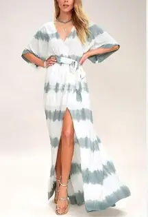 Lulu’s La Concha Dusty Sage Tie Dye Wrap Maxi Dress New