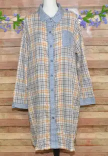 NWT Roudelain Womens XL Long Sleeve Flannel Sleep Shirt Nightgown Plaid Gingham