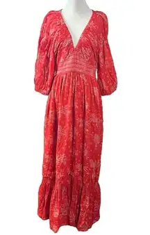 Free People Golden Hour Maxi Dress Cherry Red XS Bohemian Spring Floral 70s