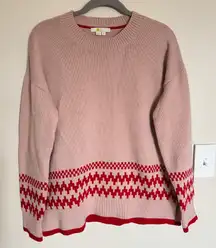 Boden Theodora Pink Milkshake Fair Isle Alpaca Wool Sweater Size M Red Vintage