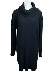 Gap  Black Ribbed Knit Cowl Neck Mini Pull On Long Sleeve Sweater Dress Sz S Tall