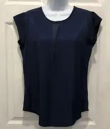 Ro & De Navy Blue Blouse Sheer V Wrap Open Back Size S Women’s