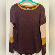 SO Burgundy and Mustard Color-Blocked Long-Sleeved Top (EUC) Small