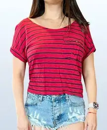 Red and Blue Striped Crop Top, Size Small