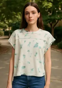 BDG White Green Tie Dye Raw Edge Oversized Muscle Tee Shirt Top Size Small