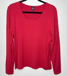 Eileen Fisher Large Deep Red Scoop Neck Long Sleeve Viscose Spandex Pullover Top