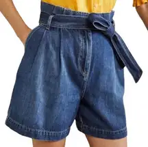 Boden High Rise Paper Bag Waist Jean Shorts Mid Vintage Pleated NEW Womens 4