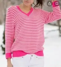 J. Crew‎ hot pink White striped sweater Women’s Size XXS V-neck