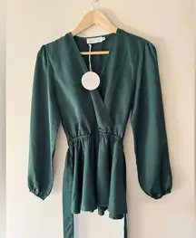 NEW! Petal & Pup Emerald Green Satin Waist Tie Mini Event Dress