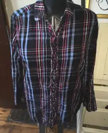 Betsy Johnson Intimates tuxedo ruffle front plaid nightshirt