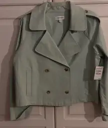 NWT Nordstrom Green Fondant Double Breasted Cropped Jacket Womens M Cotton Blend