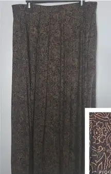 Sag Harbor Vintage Pull On Pleated Midi Skirt Plum Green & Gold Print Pockets Lg