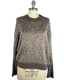 Aerie Women's XS Pullover Sweater Cheetah Print Crewneck Fuzzy Long Sleeve Brown